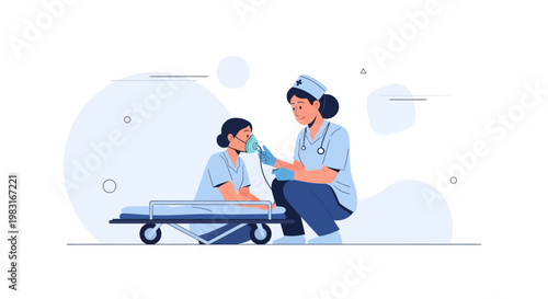 Nurse Administering Oxygen to Patient on Stretcher