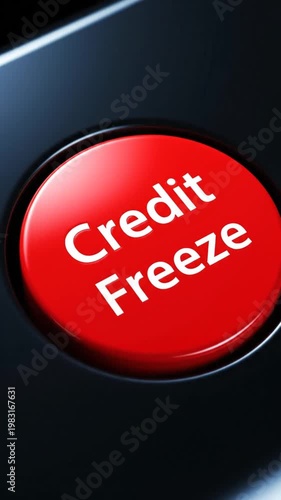 Red credit freeze button on dark background indicating financial security
