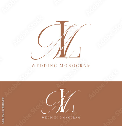 Elegant wedding monogram with initial letters LM