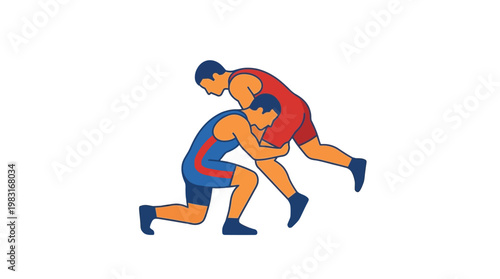 Wrestlers locked in a competitive stance, showcasing strength and agility in a dynamic sport