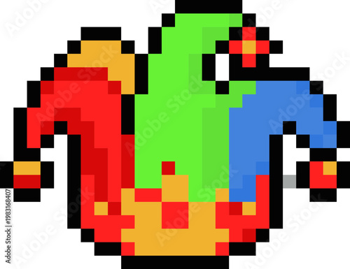 Jester Pierrot Clown Hat Party Pixel Art