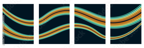 Abstract colorful 70s background vector. Vintage retro wallpaper with rainbow stripes and wavy lines. A 1970 color illustration suitable for posters, banners, decorative items and wall art.