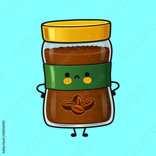 Sad instant coffee jar cartoon character feeling tired