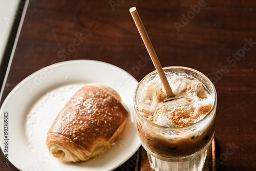 coffee from high view with croissant