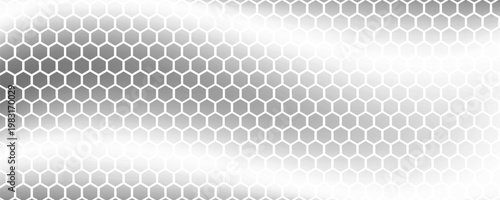 Black seamless hexagon pattern. Repeating honeycomb texture background. Geometric hexagonal halftone tech overlay backdrop. Abstract repeated hex halftone. Vector retro technology dot texure wallpaper
