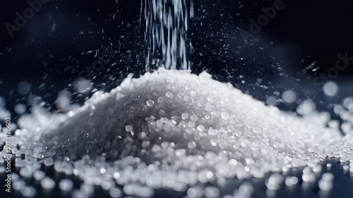 Slow Motion Falling Salt Crystals into Pile, Macro Food Texture and Seasoning Concept
