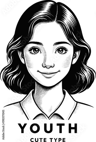 Isolated a realistic kinds of deferent 20s female (cute type) - toner vector art with white background..