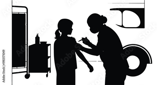 Doctor nurse practitioner giving vaccine injection to patient in hospital clinic office medical setting silhouette