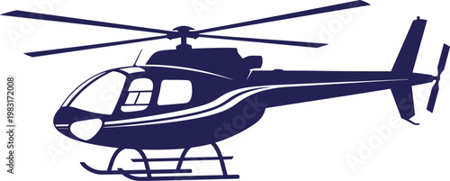 Helicopter silhouette vector illustration, detailed chopper side view isolated on white background for aviation, transport and rescue design concepts