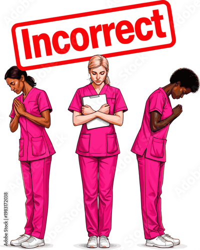 Isolated a realistic kinds of deferent Nurse (pink) - Incorrect vector art with white background..