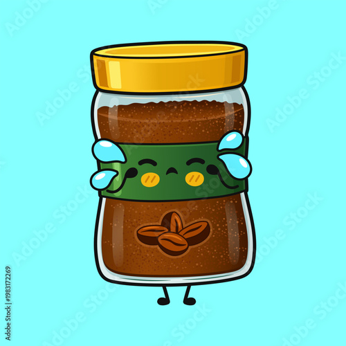 Sad instant coffee jar cartoon character crying