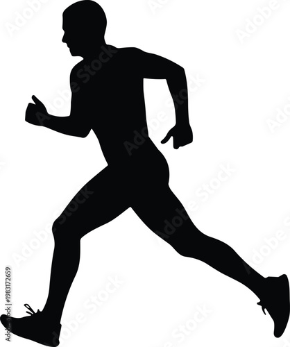 Running athlete silhouette side view man sprinting vector illustration isolated black shape for fitness, sport and training design