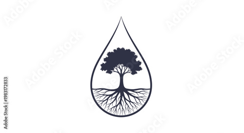 Tree Growing Inside Water Droplet Shape Environmental Concept Icon