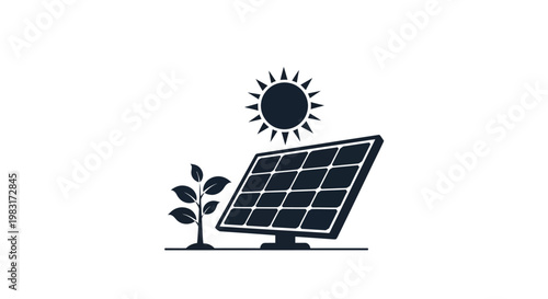 Green energy solution icon solar panel harnessing sun for renewable power, symbolizing sustainability and environmental conservation
