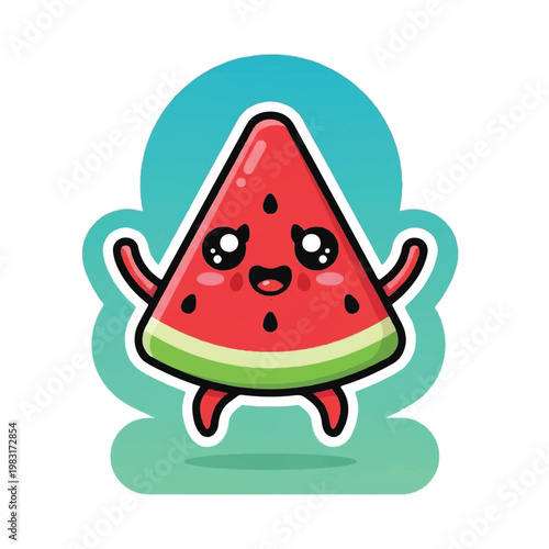 Cartoon Watermelon Character With Smiling Face.