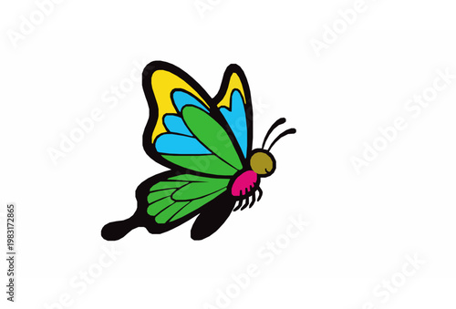 Flying butterfly cartoon vector icon playful colorful insect character in motion isolated on white background
