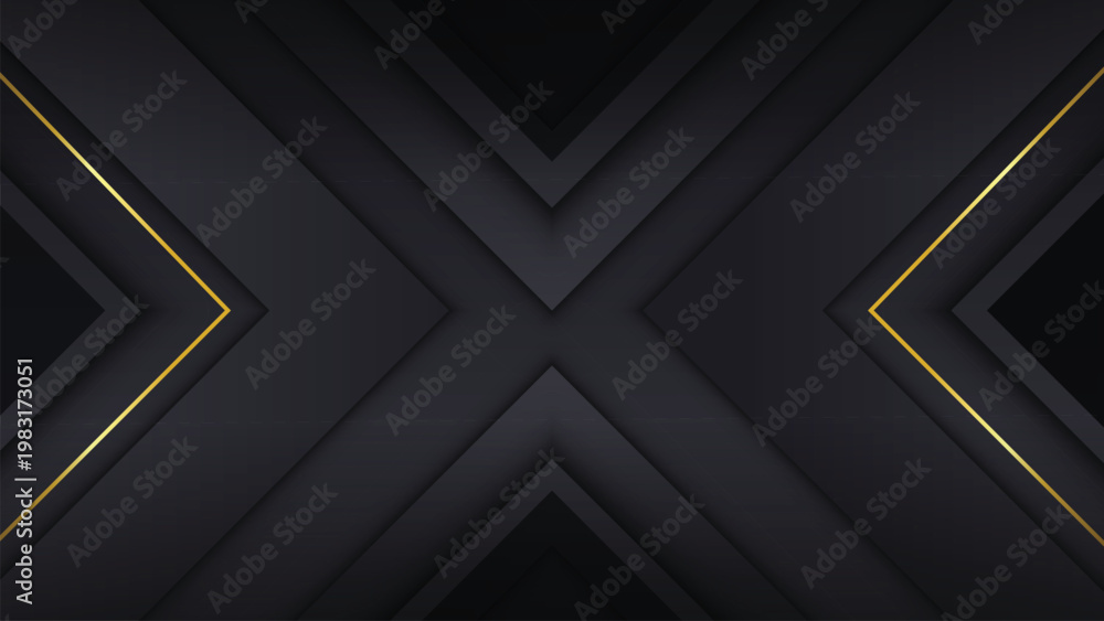 Fototapeta premium Black and grey geometric metallic background with dominant gold lines, elegant lighting accents, and modern luxury design composition