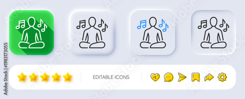 Yoga music line icon. Neumorphic, Flat shadow, 3d buttons. Meditation pose sign. Relax body and mind symbol. Line yoga music icon. Social media icons. Vector