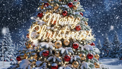 Wallpaper Mural Snowy Christmas tree with ornaments for commercial backgrounds, digital design, and advertising Torontodigital.ca