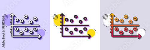 Dot plot graph line icon. Halftone dotted pattern. Gradient icon with grain shadow. Presentation chart sign. Market analytics symbol. Line dot plot icon. Various designs. Vector