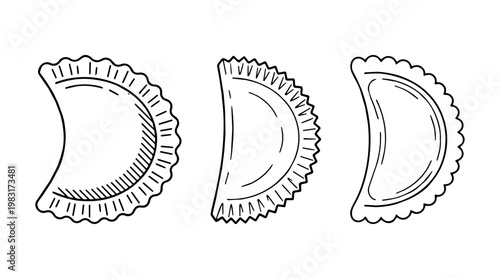 Ravioli pasta shapes, italian food, outline vector illustration set collection