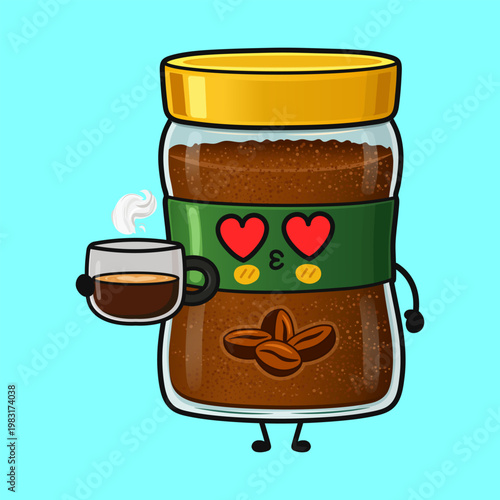 Cute instant coffee jar character loving hot drink