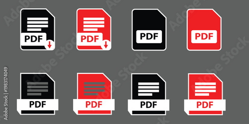 PDF file format icons set vector illustration