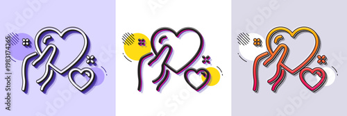 Hold heart line icon. Halftone dotted pattern. Gradient icon with grain shadow. Care love emotion sign. Valentine day symbol. Line hold heart icon. Various designs. Vector