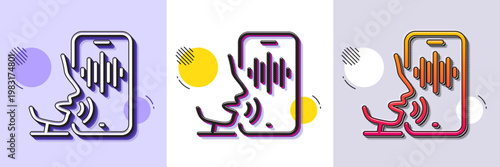 Voicemail line icon. Halftone dotted pattern. Gradient icon with grain shadow. Record phone voice sign. Cellphone mic symbol. Line voicemail icon. Various designs. Vector