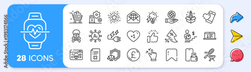 Pound money, Grocery basket and Touchscreen gesture line icons. Interest rate, AI generate, Inflation icons. Pack of Phone wallet, Cyber attack, Web lectures icon. Vector
