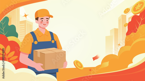 A hardworking delivery man carrying a package during Labor Day