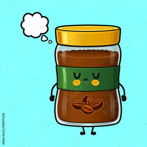 Sleepy instant coffee jar cartoon character thinking