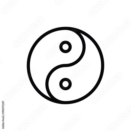 A black and white line art illustration of the traditional Yin Yang symbol, representing balance and duality in a circular form.