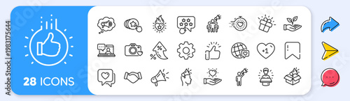 Brand ambassador line icons. Interest rate, AI generate, Inflation icons. Influence people, Megaphone and Representative. Handshake, influencer marketing person, social media like icons. Vector