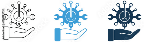 Service provider icon collection set multiple style, modern line and flat icons representing service delivery, support systems, communication, and technical assistance for business and digital