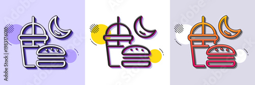 Night eat line icon. Halftone dotted pattern. Gradient icon with grain shadow. Fast food before sleep sign. Gluttony symbol. Line night eat icon. Various designs. Vector