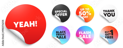 Yeah red sticker tag. Special offer paper price tags. Yeah text tag. Approved ok message. Done or Good deal symbol. Discount, black friday sticker. Promo banner. Vector