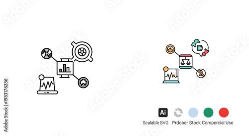 Data analysis and machine learning icon set