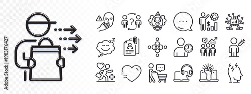 Patient, Consult and Clown line icons for web app. Glare of light effect. Message icon. Pack of Business statistics, Interview documents, Food delivery pictogram icons. Vector