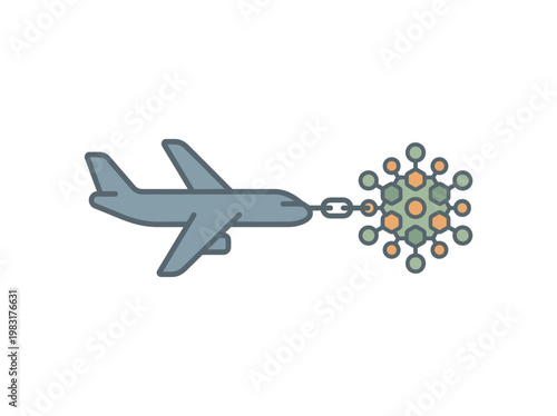 Airplane and Virus Concept Illustration Representing Travel and Health Safety in Modern Transportation Practices