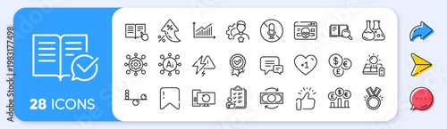 Chemistry lab, Change money and Balance line icons. Interest rate, AI generate, Inflation icons. Pack of Money currency, Currency rate, Read instruction icon. Vector