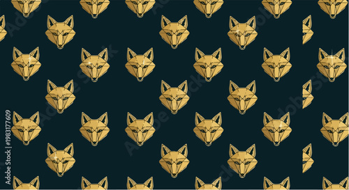 Golden Fox Head Pattern Seamless Repetition.