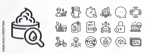 Heart, Timer and Teamwork chart line icons for web app. Glare of light effect. Message icon. Pack of Return package, Game console, Image gallery pictogram icons. Vector