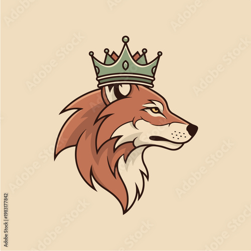 Majestic Fox King Wearing a Royal Crown Illustration.