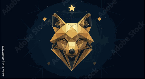 Striking Geometric Fox Head Illustration with Golden Hues.
