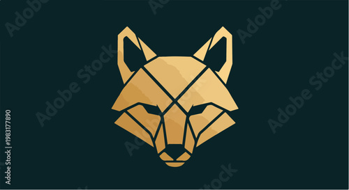 Geometric Golden Fox Head Emblem on Dark Background.