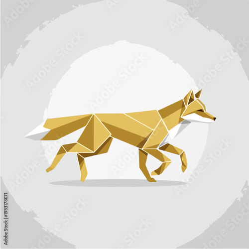 Geometric Fox Running in Origami Style.