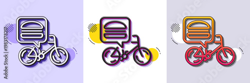 Food delivery bike line icon. Halftone dotted pattern. Gradient icon with grain shadow. Contactless meal order sign. Grocery delivery symbol. Line food delivery icon. Various designs. Vector