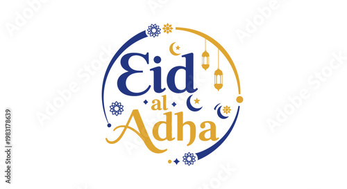 Happy Eid al-Adha, celebrating the festival of sacrifice with Islamic motifs and decorative elements