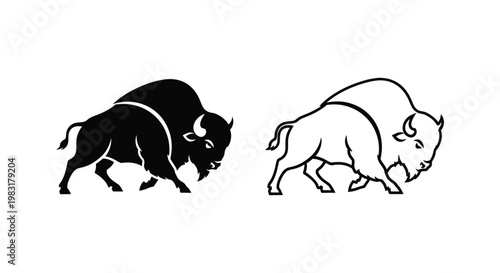 Black and White Bison Clash Icon Design Vector